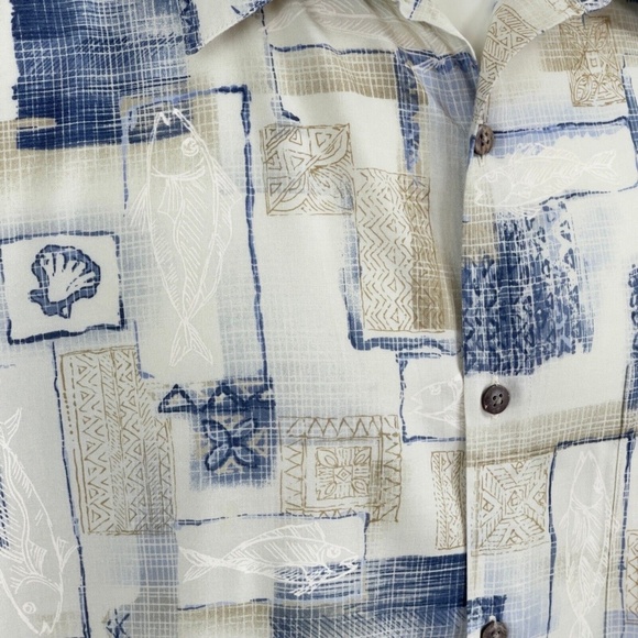 Batik Bay Camp Shirt Rayon Tropical Sea Life Fish Scallop Shells Non Tuck Men XL - Picture 5 of 10